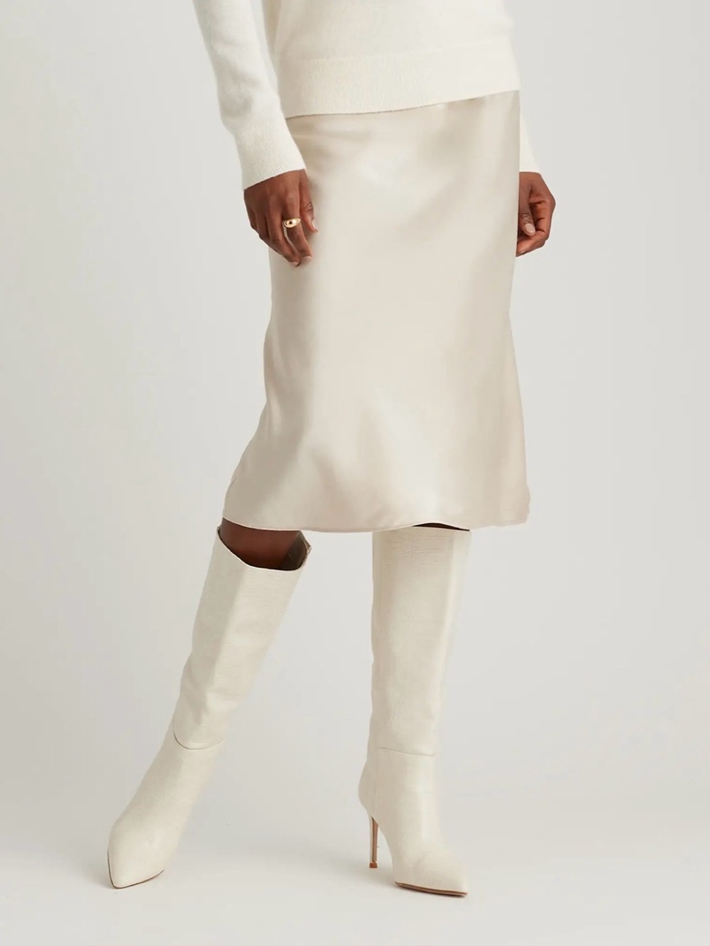 Quince Cream 100% Washable Silk Midi Skirt